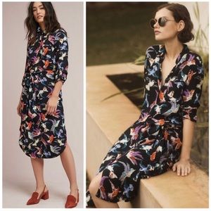 Anthropologie Maeve Martina belted bird dress